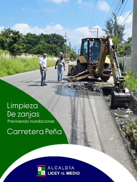 La Alcaldía de Licey al Medio continúa ejecutando importantes trabajos de limpieza en las zanjas de la carretera Peña